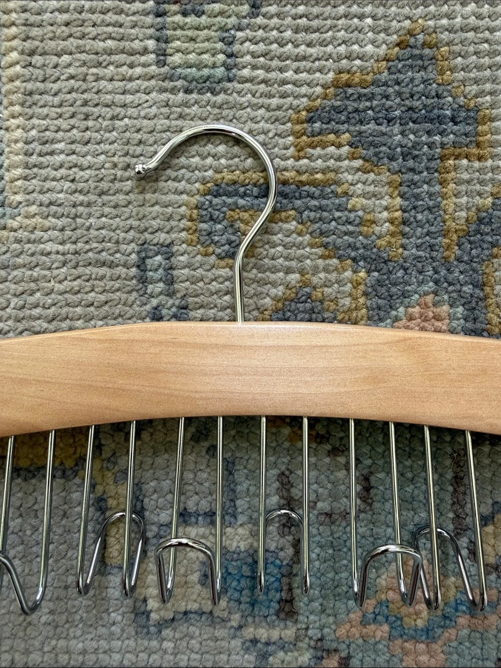 Wood Multi-Hook Accessory Hanger Natural Wood. 12 clips available for Tie / Belt